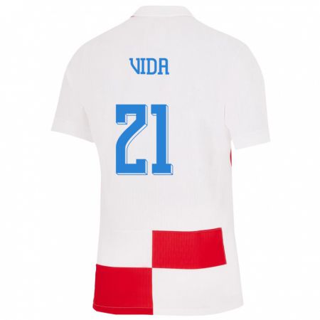 Kandiny Niño Camiseta Croacia Domagoj Vida #21 Blanco Rojo 1ª Equipación 24-26 La Camisa Chile