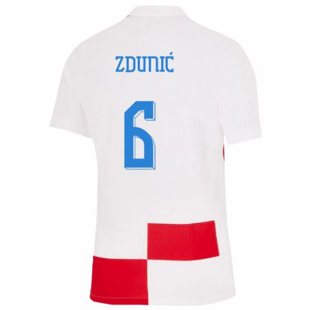 Kandiny Niño Camiseta Croacia Lea Zdunic #6 Blanco Rojo 1ª Equipación 24-26 La Camisa Chile