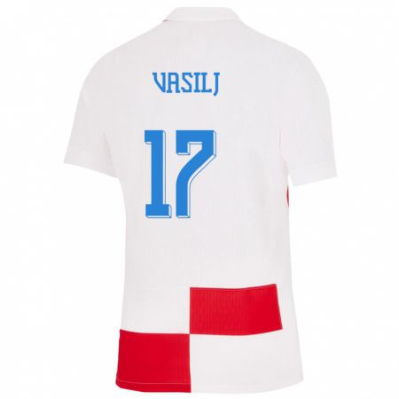 Kandiny Niño Camiseta Croacia Jakov Anton Vasilj #17 Blanco Rojo 1ª Equipación 24-26 La Camisa Chile