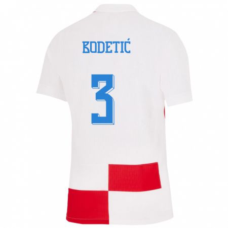 Kandiny Niño Camiseta Croacia Noel Bodetic #3 Blanco Rojo 1ª Equipación 24-26 La Camisa Chile