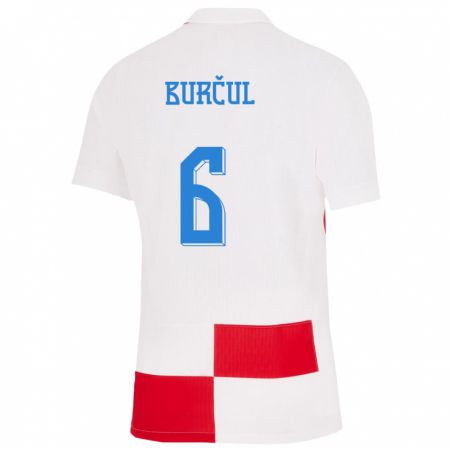 Kandiny Niño Camiseta Croacia Bruno Burcul #6 Blanco Rojo 1ª Equipación 24-26 La Camisa Chile