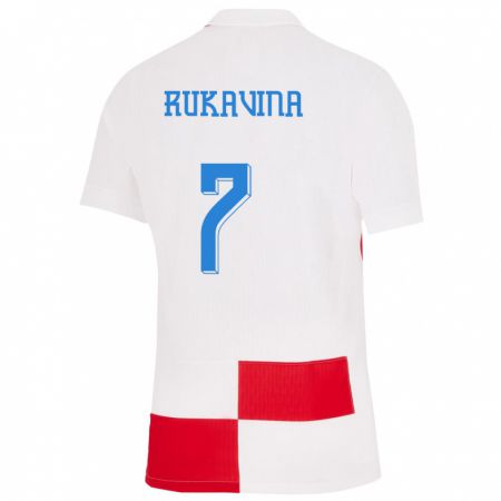 Kandiny Niño Camiseta Croacia Gabriel Rukavina #7 Blanco Rojo 1ª Equipación 24-26 La Camisa Chile
