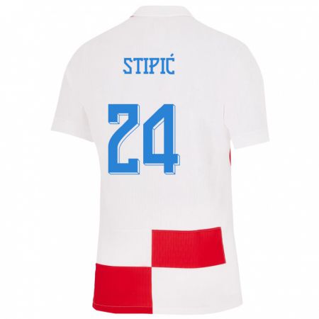 Kandiny Niño Camiseta Croacia Mihael Stipic #24 Blanco Rojo 1ª Equipación 24-26 La Camisa Chile