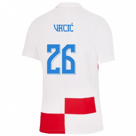 Kandiny Niño Camiseta Croacia Jere Vrcic #26 Blanco Rojo 1ª Equipación 24-26 La Camisa Chile