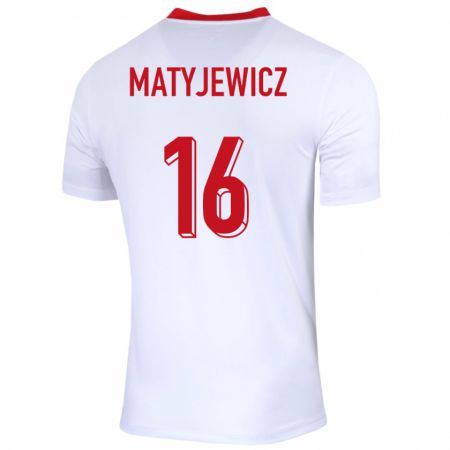 Kandiny Niño Camiseta Polonia Wiktor Matyjewicz #16 Blanco 1ª Equipación 24-26 La Camisa Chile
