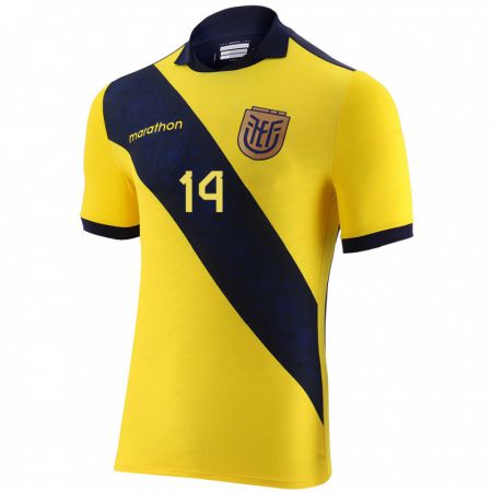 Kandiny Niño Camiseta Ecuador Orlando Herrera #14 Amarillo 1ª Equipación 24-26 La Camisa Chile