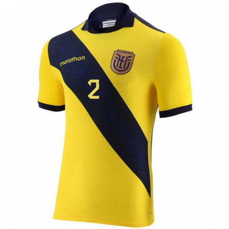 Kandiny Niño Camiseta Ecuador Randy Meneses #2 Amarillo 1ª Equipación 24-26 La Camisa Chile