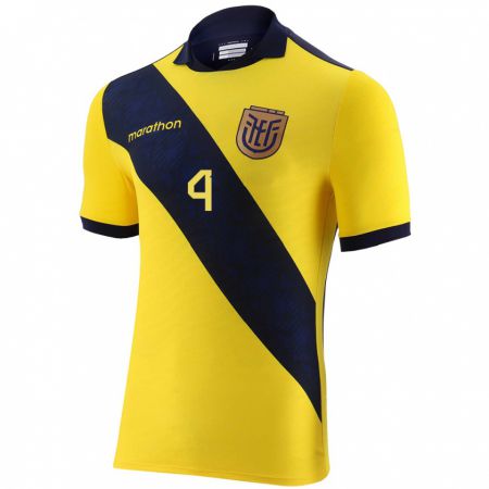 Kandiny Niño Camiseta Ecuador Davis Bautista #4 Amarillo 1ª Equipación 24-26 La Camisa Chile