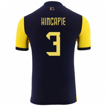 Kandiny Niño Camiseta Ecuador Piero Hincapie #3 Amarillo 1ª Equipación 24-26 La Camisa Chile