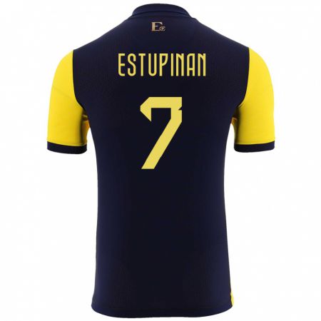 Kandiny Niño Camiseta Ecuador Pervis Estupinan #7 Amarillo 1ª Equipación 24-26 La Camisa Chile