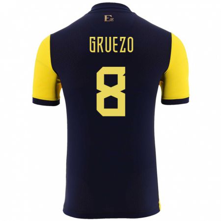 Kandiny Niño Camiseta Ecuador Carlos Gruezo #8 Amarillo 1ª Equipación 24-26 La Camisa Chile