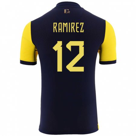 Kandiny Niño Camiseta Ecuador Moises Ramirez #12 Amarillo 1ª Equipación 24-26 La Camisa Chile
