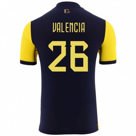 Kandiny Niño Camiseta Ecuador Anthony Valencia #26 Amarillo 1ª Equipación 24-26 La Camisa Chile