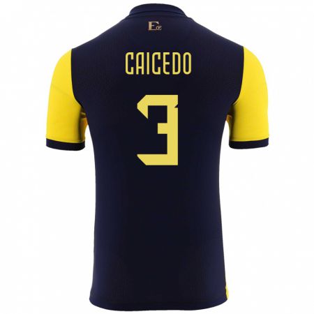 Kandiny Niño Camiseta Ecuador Jessy Caicedo #3 Amarillo 1ª Equipación 24-26 La Camisa Chile