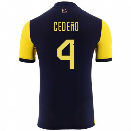 Kandiny Niño Camiseta Ecuador Stefany Cedeno #4 Amarillo 1ª Equipación 24-26 La Camisa Chile