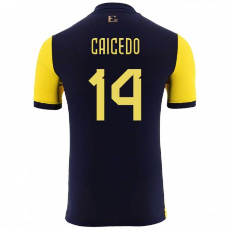 Kandiny Niño Camiseta Ecuador Carina Caicedo #14 Amarillo 1ª Equipación 24-26 La Camisa Chile