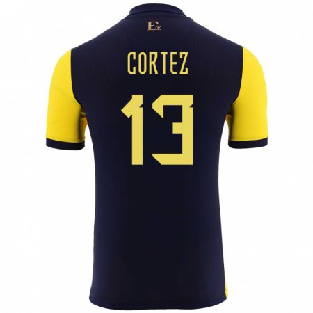 Kandiny Niño Camiseta Ecuador Steven Cortez #13 Amarillo 1ª Equipación 24-26 La Camisa Chile