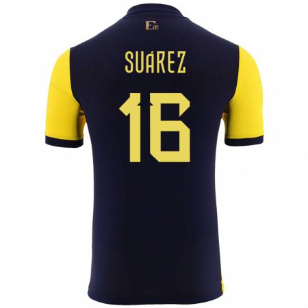Kandiny Niño Camiseta Ecuador Ariel Suarez #16 Amarillo 1ª Equipación 24-26 La Camisa Chile