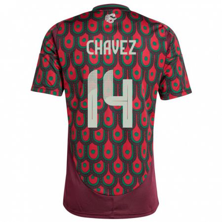 Kandiny Niño Camiseta México Luis Chavez #14 Granate 1ª Equipación 24-26 La Camisa Chile