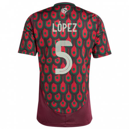 Kandiny Niño Camiseta México Jimena Lopez #5 Granate 1ª Equipación 24-26 La Camisa Chile