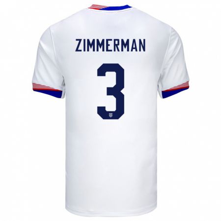 Kandiny Niño Camiseta Estados Unidos Walker Zimmerman #3 Blanco 1ª Equipación 24-26 La Camisa Chile