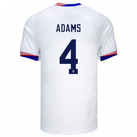 Kandiny Niño Camiseta Estados Unidos Tyler Adams #4 Blanco 1ª Equipación 24-26 La Camisa Chile