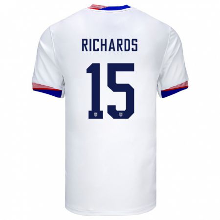 Kandiny Niño Camiseta Estados Unidos Chris Richards #15 Blanco 1ª Equipación 24-26 La Camisa Chile