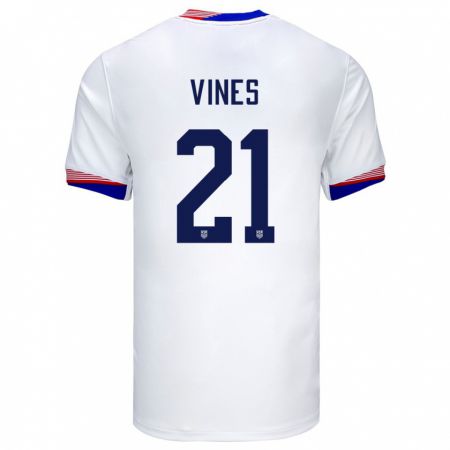 Kandiny Niño Camiseta Estados Unidos Sam Vines #21 Blanco 1ª Equipación 24-26 La Camisa Chile