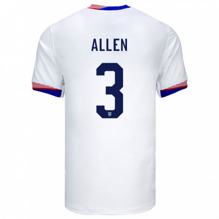 Kandiny Niño Camiseta Estados Unidos Noah Allen #3 Blanco 1ª Equipación 24-26 La Camisa Chile