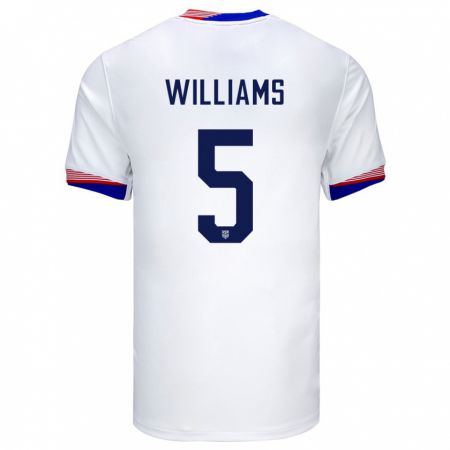 Kandiny Niño Camiseta Estados Unidos Thomas Williams #5 Blanco 1ª Equipación 24-26 La Camisa Chile