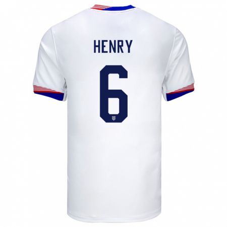 Kandiny Niño Camiseta Estados Unidos Kobi Henry #6 Blanco 1ª Equipación 24-26 La Camisa Chile