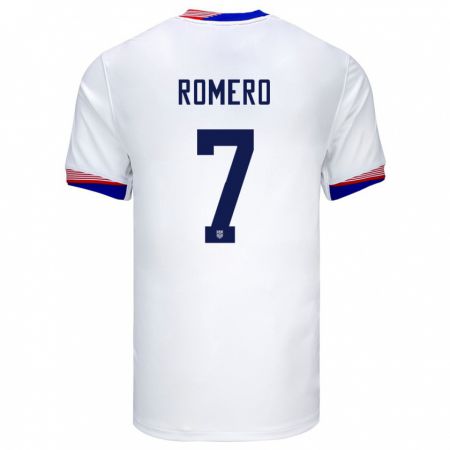 Kandiny Niño Camiseta Estados Unidos Brian Romero #7 Blanco 1ª Equipación 24-26 La Camisa Chile
