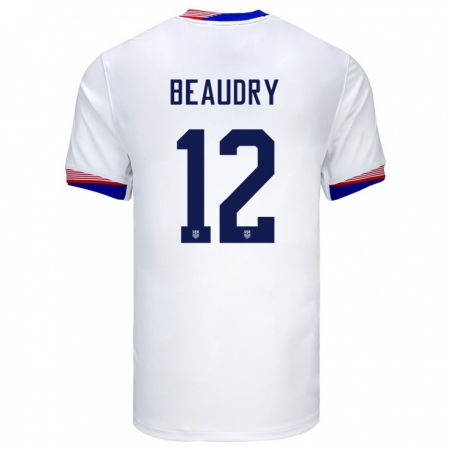 Kandiny Niño Camiseta Estados Unidos Adam Beaudry #12 Blanco 1ª Equipación 24-26 La Camisa Chile