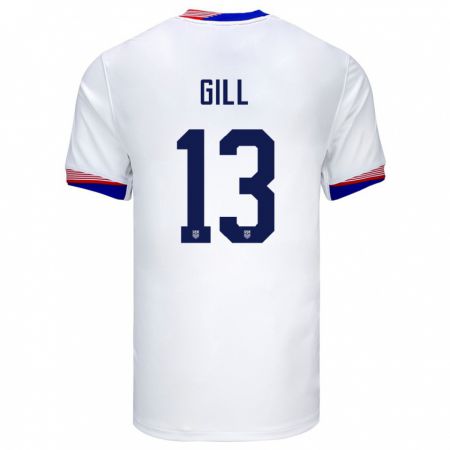 Kandiny Niño Camiseta Estados Unidos Adrian Gill #13 Blanco 1ª Equipación 24-26 La Camisa Chile