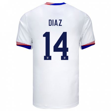 Kandiny Niño Camiseta Estados Unidos Christian Diaz #14 Blanco 1ª Equipación 24-26 La Camisa Chile