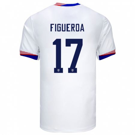 Kandiny Niño Camiseta Estados Unidos Keyrol Figueroa #17 Blanco 1ª Equipación 24-26 La Camisa Chile