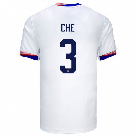 Kandiny Niño Camiseta Estados Unidos Justin Che #3 Blanco 1ª Equipación 24-26 La Camisa Chile
