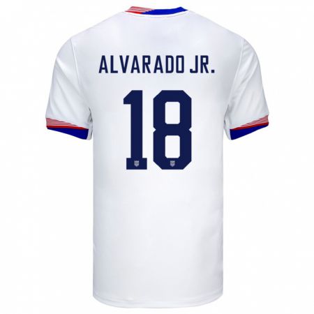 Kandiny Niño Camiseta Estados Unidos Alejandro Alvarado Jr #18 Blanco 1ª Equipación 24-26 La Camisa Chile