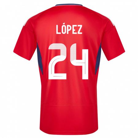 Kandiny Niño Camiseta Costa Rica Douglas Lopez #24 Rojo 1ª Equipación 24-26 La Camisa Chile