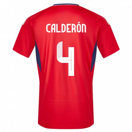 Kandiny Niño Camiseta Costa Rica Brandon Calderon #4 Rojo 1ª Equipación 24-26 La Camisa Chile