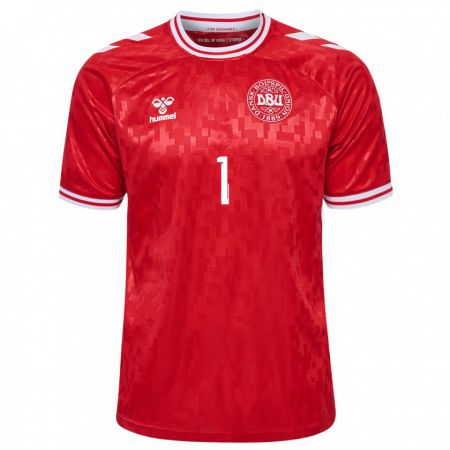 Kandiny Niño Camiseta Dinamarca William Lykke #1 Rojo 1ª Equipación 24-26 La Camisa Chile