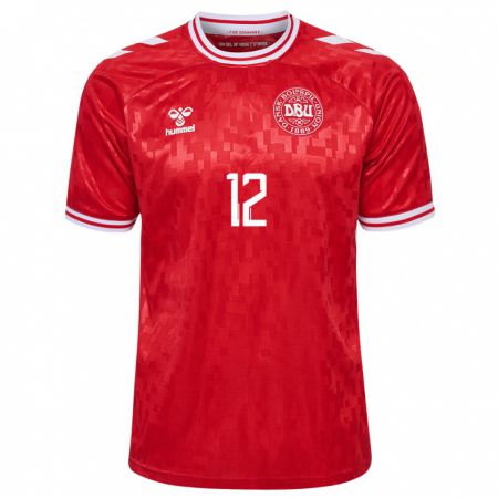 Kandiny Niño Camiseta Dinamarca Kathrine Kühl #12 Rojo 1ª Equipación 24-26 La Camisa Chile
