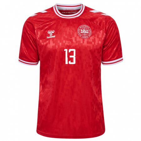 Kandiny Niño Camiseta Dinamarca Karoline Olesen #13 Rojo 1ª Equipación 24-26 La Camisa Chile