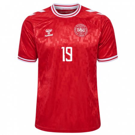 Kandiny Niño Camiseta Dinamarca Jakob Breum #19 Rojo 1ª Equipación 24-26 La Camisa Chile