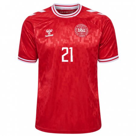 Kandiny Niño Camiseta Dinamarca Jonas Jensen-Abbew #21 Rojo 1ª Equipación 24-26 La Camisa Chile