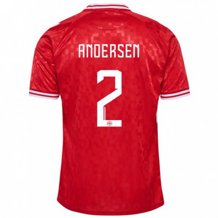 Kandiny Niño Camiseta Dinamarca Joachim Andersen #2 Rojo 1ª Equipación 24-26 La Camisa Chile