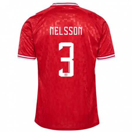 Kandiny Niño Camiseta Dinamarca Victor Nelsson #3 Rojo 1ª Equipación 24-26 La Camisa Chile