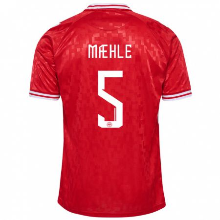 Kandiny Niño Camiseta Dinamarca Joakim Maehle #5 Rojo 1ª Equipación 24-26 La Camisa Chile