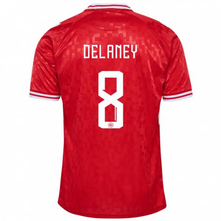 Kandiny Niño Camiseta Dinamarca Thomas Delaney #8 Rojo 1ª Equipación 24-26 La Camisa Chile