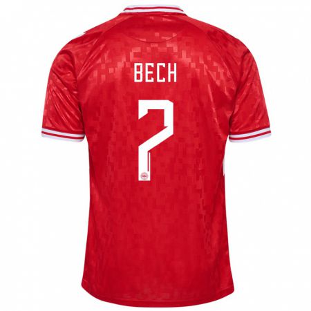 Kandiny Niño Camiseta Dinamarca Tobias Bech #7 Rojo 1ª Equipación 24-26 La Camisa Chile